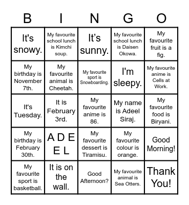 AA Please come here Bingo Card