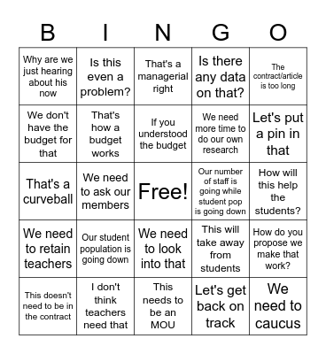 Negotiations 2022 Bingo Card