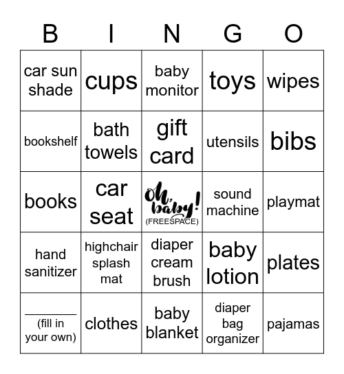 B a b y      S h o w e r Bingo Card