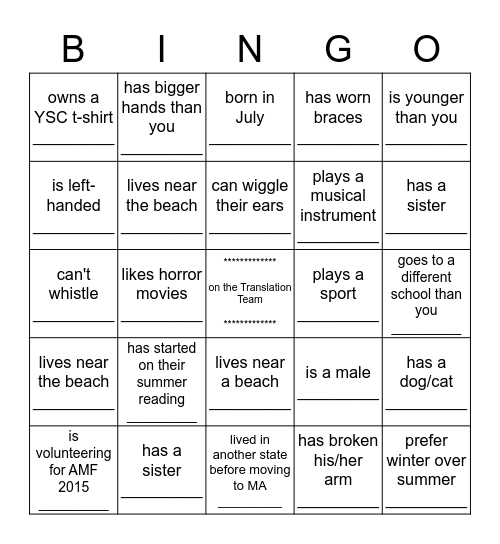 Untitled Bingo Card