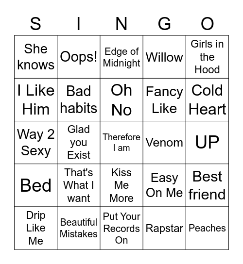 Round 2 Bingo Card