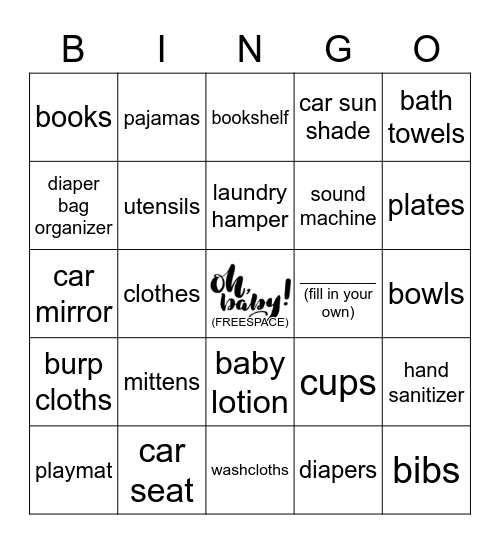 B a b y   S h o w e r Bingo Card
