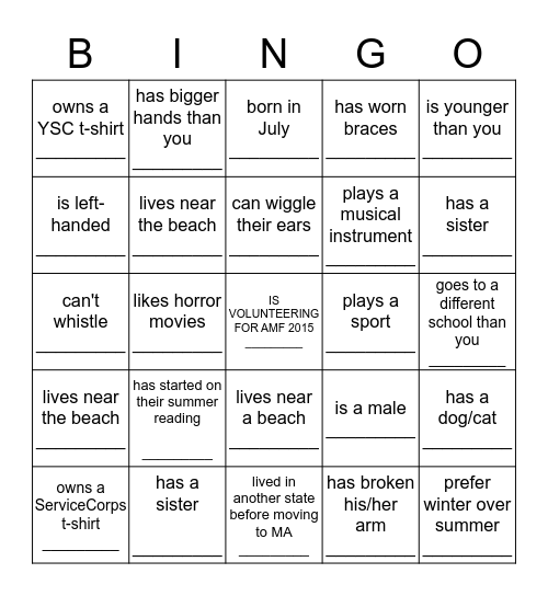 Untitled Bingo Card