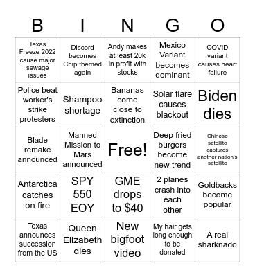 Bingo 2022 Bingo Card