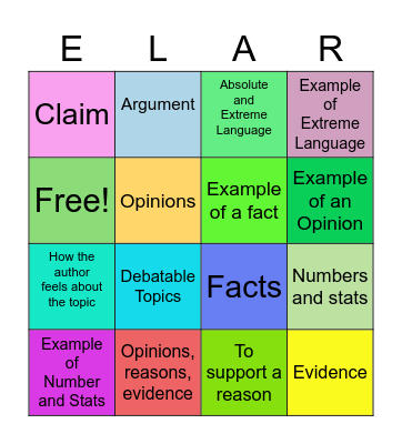 Argumentative Bingo Card