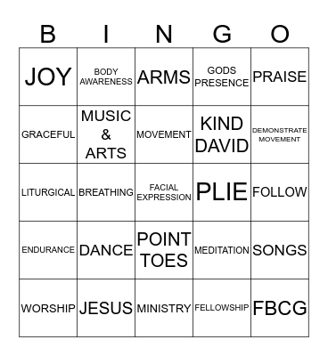 Dance Ministry Bingo  Bingo Card