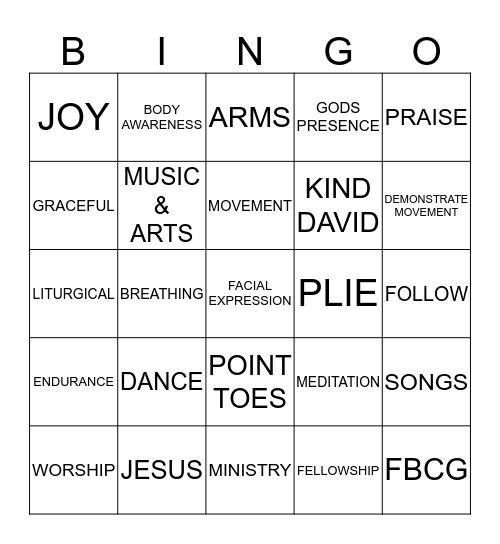 Dance Ministry Bingo  Bingo Card