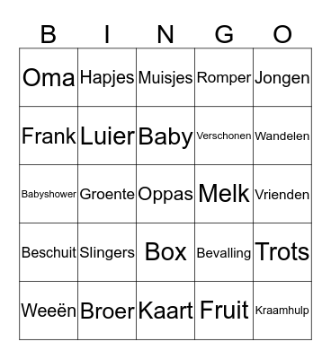 Babyshower Natascha Bingo Card