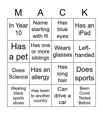 MacKillop Human Bingo Card