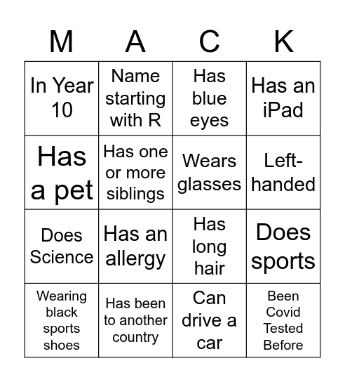 MacKillop Human Bingo Card