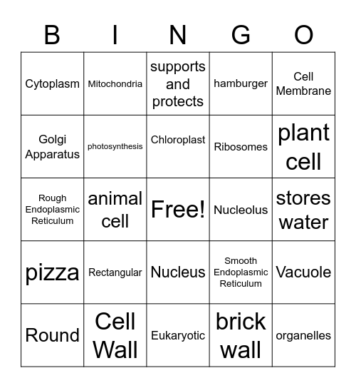 Plant & Animal Cell Bingo 1 Bingo Card