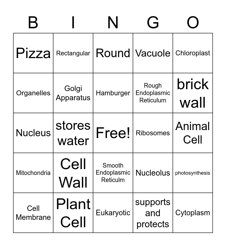 Plant & Animal Cell Bingo 2 Bingo Card