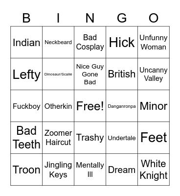 TikTok Cringe Bingo Card