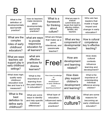 EDCI 2083 semester bingo Card