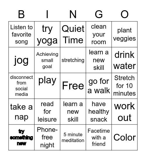 Healthy Habits Bingo Card
