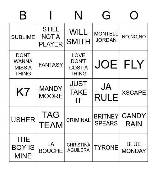 I LOVE THE 90'S Bingo Card