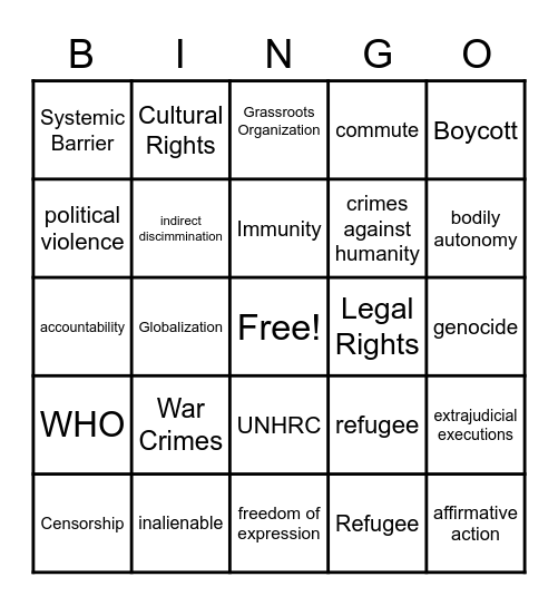 Amnesty Bingo!! Bingo Card