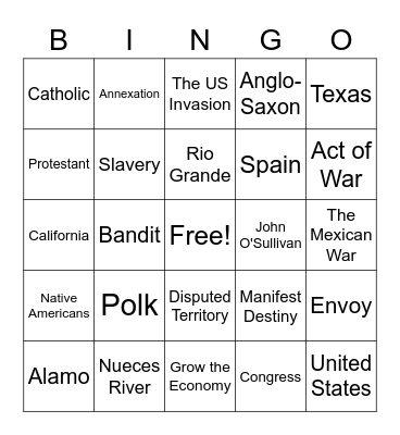 Mexican American War Bingo Card