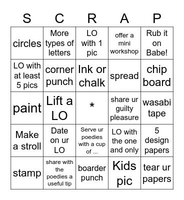 Poedie's most favourite Bingo Card