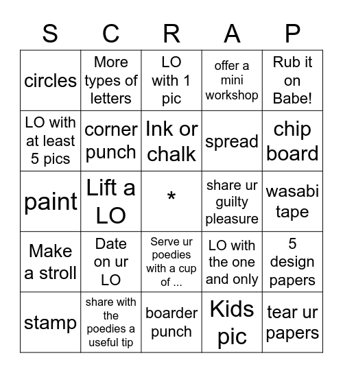 Poedie's most favourite Bingo Card