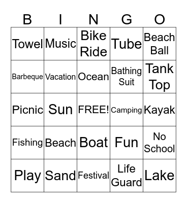 Summer Time Bingo Card