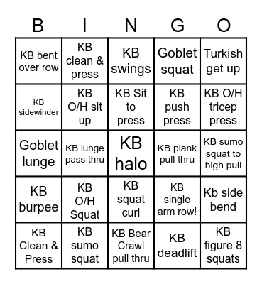 Kettlebell Bingo Card