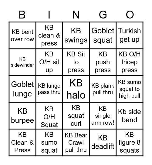 Kettlebell Bingo Card