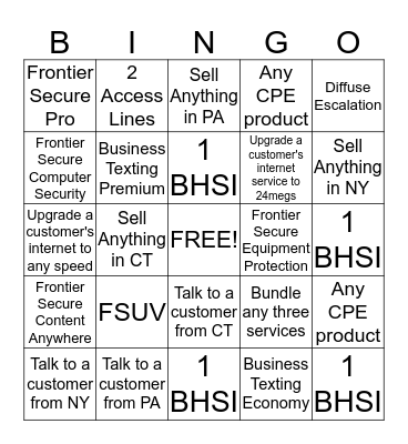 Commercial WAH  Bingo Card