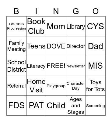 Family Center Bingo Card