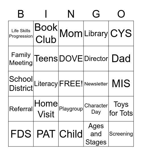 Family Center Bingo Card