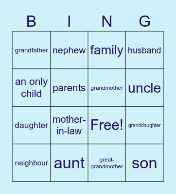 Brainy 8 Family Bingo Card