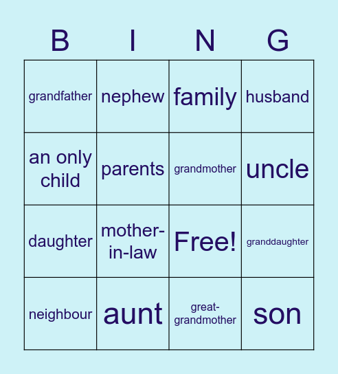 Brainy 8 Family Bingo Card