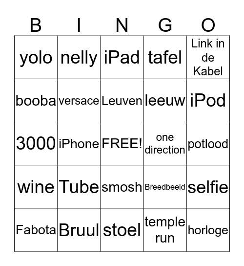 Bingo Tube Bingo Card