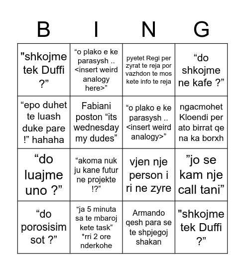 “Nje dite ne zyre” bingo Card