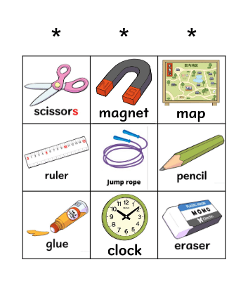 School Objects Bingo Card