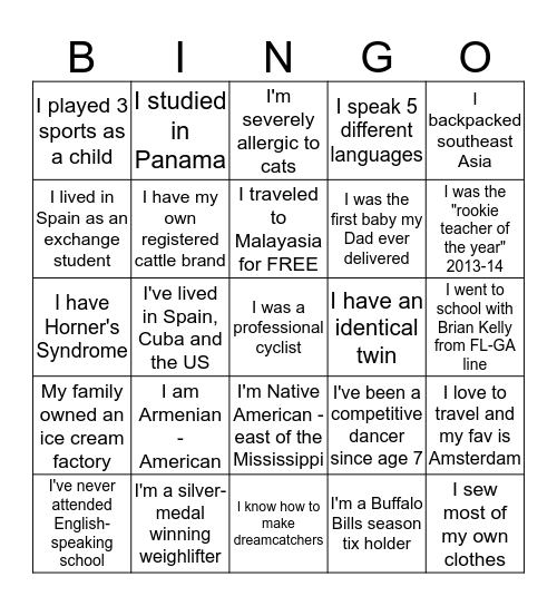 Getting to know the Class of 2019-NSU Optometry Bingo Card