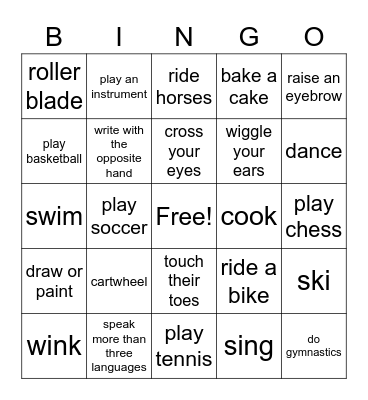 Find Someone that can... Bingo Card