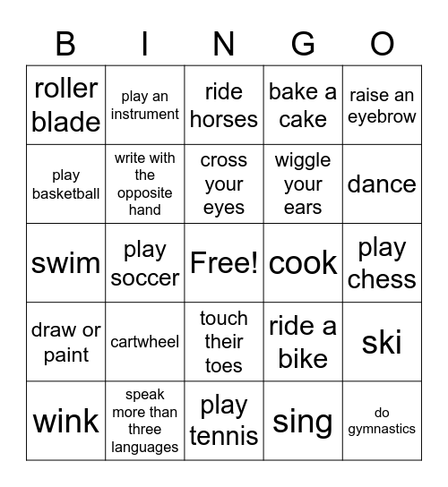 Find Someone that can... Bingo Card