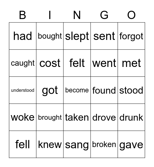 Irregular verbs Bingo Card