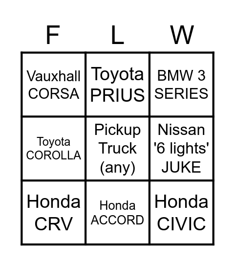 Fog Light Wankers (no they're not DRLs!!) Bingo Card