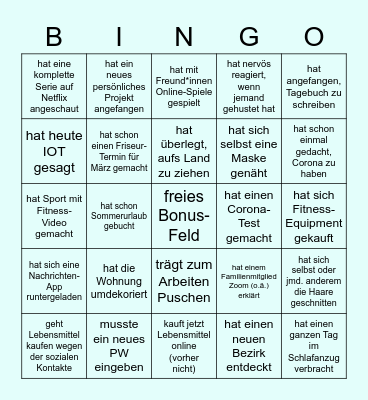 Corona-Homeoffice-BINGO Card