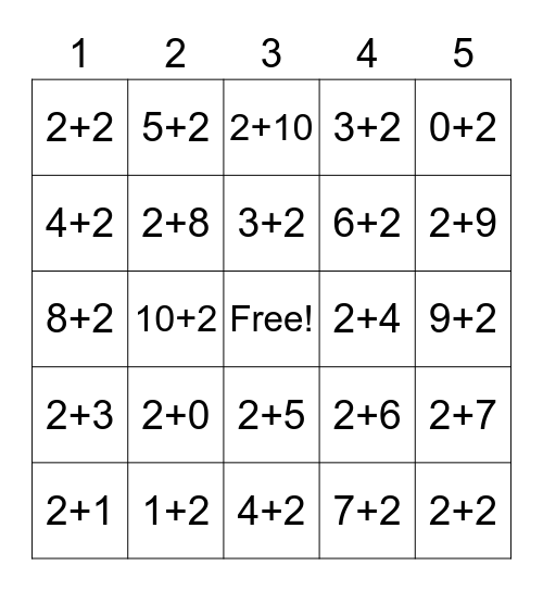 Plus 2 Bingo Card
