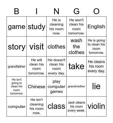 2B Lesson 19 Bingo Card