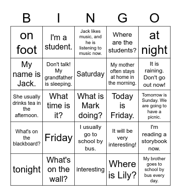 2B Lesson 20 Bingo Card