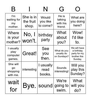 2B Lesson 22 Bingo Card