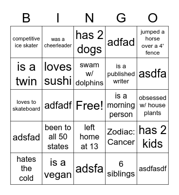 2 truths and a lie Bingo Card