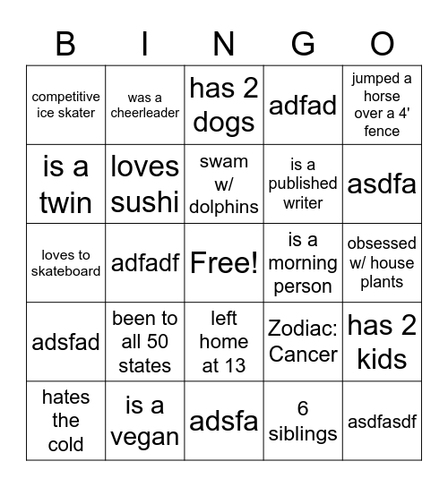 2 truths and a lie Bingo Card