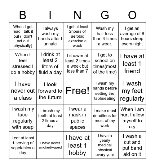 Health Bingo Card