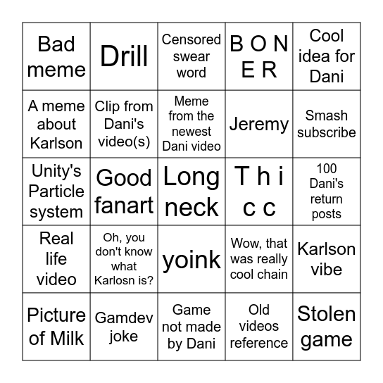 🥛🥛🥛 r/DaniDev Review 🥛🥛🥛 Bingo Card