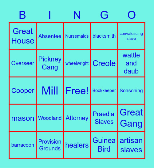 Organization of Sugar Estate Bingo Card